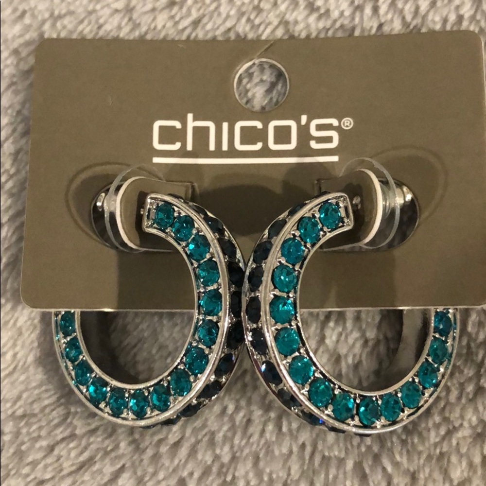 Chico’s Tri Tone Hoop Crystal Team Earrings